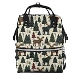 Pioyoku Green Plaid Moose Tree (3) Print Diaper Bag Backpack -Multifunction Travel Baby Diaper Bag,Baby Bags For Girls Boys