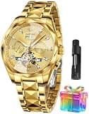 OLEVS Men's Watches Automatic Skeleton Self-Winding Original Mechanical Gold Luxury Sapphire Crystal Dress Gifts Wrist Watches