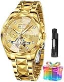 OLEVS Men's Watches Automatic Skeleton Self-Winding Original Mechanical Gold Luxury Sapphire Crystal Dress Gifts Wrist Watches