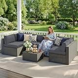 Wisteria Lane 7 Pieces Outdoor Patio Furniture Set, Wicker Outdoor Patio Sectional Sofas with Coffee Table, All-Weather Patio Conversation Set for Garden Backyard, Grey