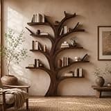 PREAUREUM Tree Bookshelf, Large Wood Tree-Shaped Bookcase with Rustic Branch Shelves, Decorative Storage Shelf for Living Room, Bedroom, Office