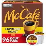 McCafe Espresso Roast Coffee, Keurig Single-Serve K-Cup Pods, 96 Count (4 Packs of 24), Dark Roast Made with Arabica Beans, Bold Flavor with Bittersweet Chocolate & Toasted Nut Notes