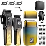 WTYBRMYO Mens Hair 3PCS Professional Men's Grooming Kit Clipper Trimmer Foil Shaver Set Barber Shop for Home(Yellow)