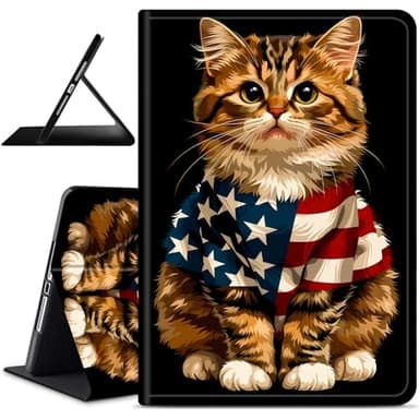 Dikoer for Kindle Fire HD 10 & 10 Plus 10.1" (13th/11th Generation 2023/2021 Release) Case, Slim Leather Anti-Slip Multi-Angle Viewing Stand Shockproof Protective Smart Cover, National Flag Cat