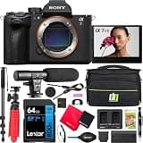 Sony Alpha 7R VI 66.8MP Full Frame Mirrorless Camera Body ILCE-7RM6 Bundle with Lexar 64GB SDXC Memory Card + Camera Bag (M) + 72-Inch Black Monopod + Deco Gear Universal Mini Condenser Microphone