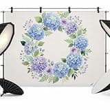 Blue Purple Hydrangea Backdrop 12x8ft Farmhouse Country Wild Flowers Beige Photography Backdrop Photoshoot Background Tapestry Banner for Birthday Baby Shower Decoration Party Video Photo Studio Props
