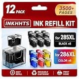 INKHHTS PG-285XL CL-286XL Ink Refill Kit for Canon PG-285 XL CL-286 XL 285 286 Ink Cartridges Compatible with Canon Pixma TS7720 TS7722 TR7820 Printer Cartridges (12-Pack, 6BK/2C/2M/2Y)