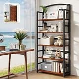 Anynice No Assembly Folding Bookshelf, 5 Tier Foldable Bookcase | 30 lb Per Tier | Walnut Brown Industrial Shelf | Collapsible Organizer for Living Room Bedroom Home Office, 68.9" H x 25.6" W