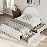 Festisoul Sherpa Upholstered Twin Bed with 2 Drawers, Half Round Floor Standing MDF Frame, White Soft Storage Bed for Kids Room Guest Room Small Space