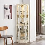 BIGTO Glass Lighted Corner Cabinet 16.7"*16.7"*71.9", Glass Display Bar Wine Cabinet with Light White Home Furniture