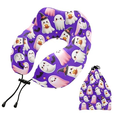 Kigai Ghosts with Kawaii Faces Travel Pillow, Portable Memory Foam Neck Pillow with Storage Bag, U Shaped Rest Support for Sleeping Airplane Car Office Home