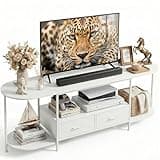 Faesun 63" TV Stand for TVs up to 70 Inches, Curved Edge Media Console & Entertainment Center with 2 Fabric Drawers, Modern TV Console Table for Living Room or Bedroom, White