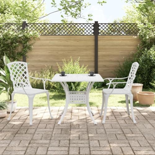 QZZCED Bistro Set White Cast Aluminum Medium Durable Bistro Set Garden Seating Ensemble for Garden Deck