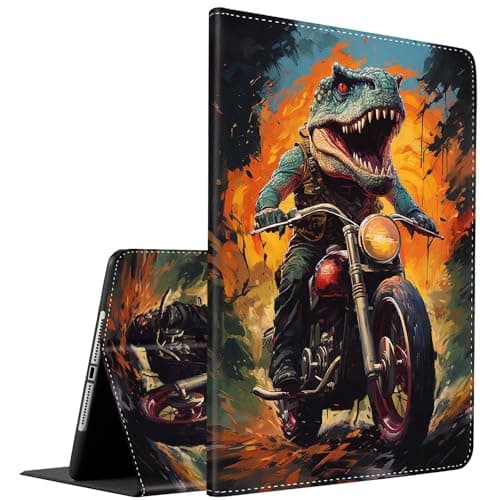 Case for iPad (A16) 11th Generation 11 Inch (2025), iPad 10th Generation 10.9 Inch (2022),Slim Fit Foldable Standing Cover Case with Auto Sleep/Wake ,Trex Riding a Motorcycle
