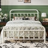 SHA CERLIN Full Size Metal Platform Bed Frame with Victorian Style Iron-Art Headboard and Footboard, Easy Assembly, Under Bed Storage, No Box Spring Required, Off White