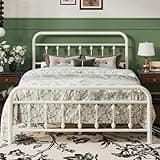 SHA CERLIN Full Size Metal Platform Bed Frame with Victorian Style Iron-Art Headboard and Footboard, Easy Assembly, Under Bed Storage, No Box Spring Required, Off White