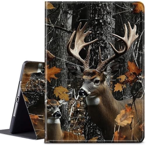 Case for iPad Air 11 Inch M2 2024/iPad Air 5th/4th Generation 10.9 Inch (2022/2020),Adjustable Folio Anti-Slide Stand Smart PU Leather Cover with Auto Wake/Sleep,Leaf Hunting Camo Forest Deer