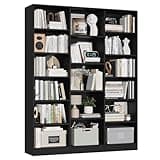 FACBOTALL Triple Wide Bookshelf, 6 Tier Large Bookshelf, Bookcase with 17 Open Display Shelves, 74'' Tall Bookcases and Bookshelves for Living Room, Home Office, Library, Black