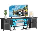 LED TV Stand for 65, 70, 80 Inch TV,71 Inch Industrial Entertainment Center with LED Lights & Power Outlets,Media Console Table with Open Storage Shelves & Fabric Drawers for Living Room Bedroom,Black