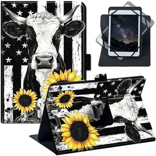 Universal Case for iPad 2025 11 inch/Samsung Tab A9+/Fire Max 11 (10.5-11.5 Inch) - PU Leather Shockproof Stand Cover for iPad Air 6, Galaxy Tab S10 FE, Lenovo Tab P11 Pro, Cow Sunflower