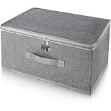 BXHK 2026 New Lockable Storage Box with Combination Lock, Foldable Fabric Organizer Bin with Lid and Handles, Waterproof Clothes Storage Case for Sweaters, Blankets (16x12x8 Inch)