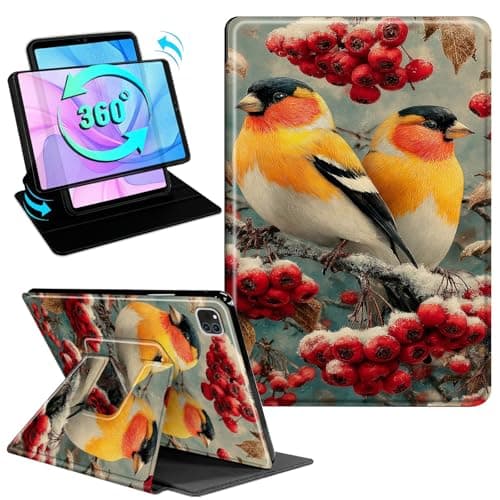 Gmeyutqy Case for iPad Air 13 Inch (M3/M2, 2025/2024) & iPad Pro 12.9 6th/5th/4th Gen, 360 Degree Rotating Swivel Stand Flip Leather Cover with Auto Sleep/Wake, Cardinal Bird