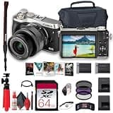 Canon EOS M6 Mirrorless Digital Camera with 15-45mm Lens (Silver) + 64GB Memory Card + Case + Filter Kit + Corel Photo Software + LPE17 Battery + More