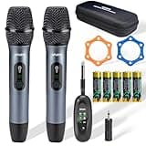 AFUOO Wireless Microphone Set for Singing, Speech & Karaoke, 2.4GHz Dual-Mic Receiver, 200ft, Storage Bag Included, Metal Cordless Mic 2 Pack for Karaoke Machines, PA Systems, PartyBox, Gray-Blue