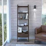 agnixnaf Ladder 5 Tier Bookcase with Drawer, Brown Bookshelves Storage, Modern, for HomeOffice