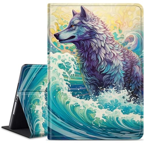 Case for Amazon Kindle Fire 7 Tablet 12th Generation 2022 Release,Slim Smart PU Leather Adjustable Stand Protective Cover with Auto Wake/Sleep for Kindle Fire 7,Wolf is in The Waves