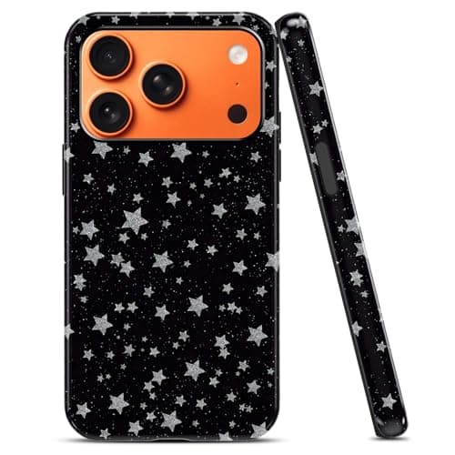 NBCDSUJ Silver Stars Phone Case for iPhone 17 Pro max 6,9", Cute Star Aesthetic Girly Black Pattern Hybrid 2 Layer Hard Shell Silicone Protective Trendy Design Case for Women Girls, Fashion