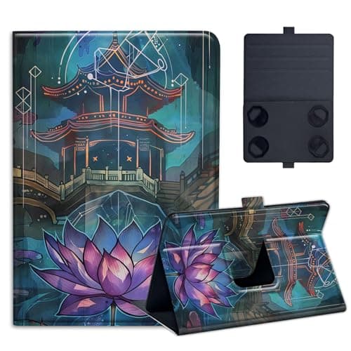 KUJKBFWJ Universal 7.9" 8.0" 8.4" 8.9" 9" Tablet Case,Protective Cover Stand Folio Case for 7-9 Inch Tablet,Tablet Case Cover for iPad, for Samsung, Other Tablet, Lotus at Night