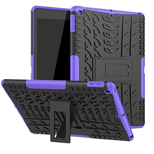 Case Compatible with iPad 10.2 2021/2020/2019, PC + TPU 2-in-1 Dual Layer Shockproof Cover Shell Skin Bumper/Heavy Duty Tough Armor/Kickstand for iPad 9th/8th/7th Generation-Purple