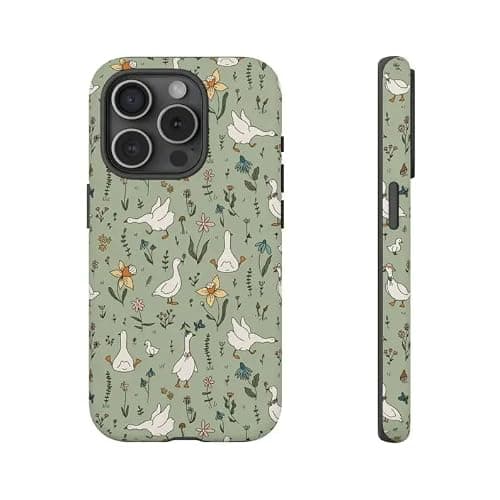 Othyzo Silly Goose Cottagecore Shockproof Phone Case Compatible with iPhone 17 Pro Max to 12 – Funny Animal Lover Gift, Protective Cover with Floral Design (White, iPhone 15 Pro Max)