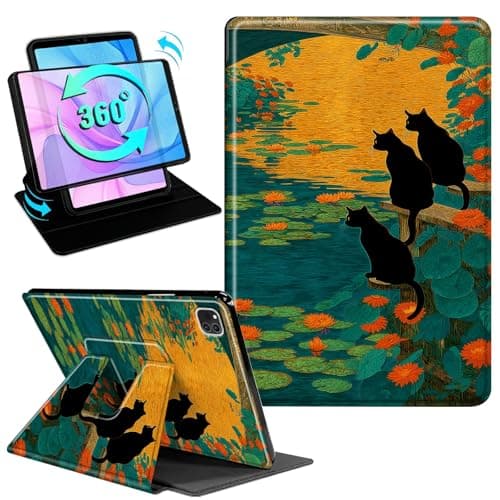Gmeyutqy Case for iPad Air 13 Inch (M3/M2, 2025/2024) & iPad Pro 12.9 6th/5th/4th Gen, 360 Degree Rotating Swivel Stand Flip Leather Cover with Auto Sleep/Wake, Pond Cat