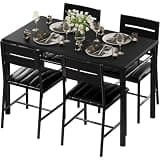 IRONCK Dining Table Set for 4, Wood Kitchen Table with Upholstered Chairs for Kitchen & Dining Room, Compact Dining Set for Small Spaces, Black