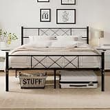 VECELO Queen Size Bed Frame with Headboard, Heavy Duty Bedframe with Strong Metal Slats, No Box Spring Needed & Easy Assembly, Matte Black