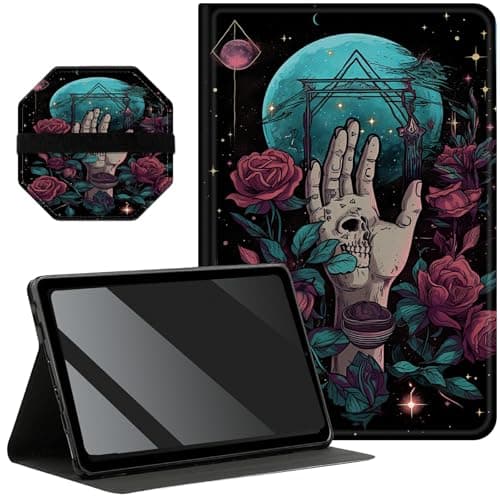 Slim Case for Samsung Galaxy Tab A9 Plus 11 inch 2023 + 1 Screen Clean Pad, Folding Stand PU Leather Case with Auto Wake/Sleep Cover for Galaxy Tab A9 Plus, Skull Hand Halloween