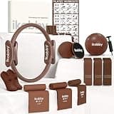 Ikabby Pilates Kit, Home Pilates Kit with Weights, Pilates Equipment for Home Workout, Pilates Essentials Kit for Women, Yoga Pilates Mat Kit for Beginners, Brown Pilates Set