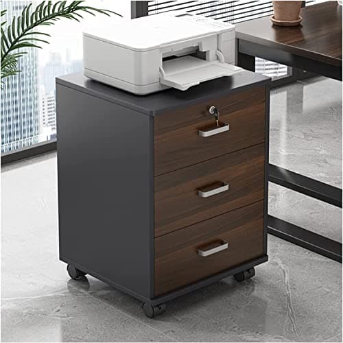 EliteBloom Office Storage File Cabinet 3 Drawers Wooden File Cabinet, Mobile File Storage and Organization Cabinet with Wheel Type Lockable Casters (Dark Coffee Color)