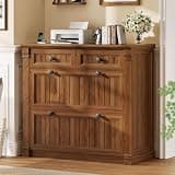 SEDETA 4 Drawers File Cabinet, 33" Farmhouse Filing Cabinets for Home Office fit Legal/Letter/A4 File, Wood Office File Cabinet with Power Outlets, Printer Stand with Storage, Brown