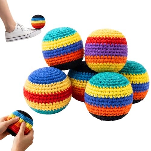 PVZXR Crochet Footbag Set, 2026 Upgrade Knitted Kick Balls for Kids & Adults, Colorful Juggling Toss Bags, Handmade Footbags for Outdoor Games, Party, Playground & Travel (6PCS)