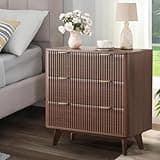 Garvee 32" Width Modern Nightstands, Fluted Nightstand with Faux Marble Top, 3 Drawer Bedside Table, Large Nightstand for Bedroom, Living Room, Hallway, Curved Profile Design, Entryway