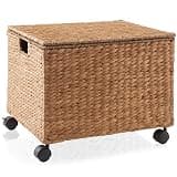 Casafield Rolling Filing Cabinet, Cinnamon - Water Hyacinth File Organizer with Lid and Locking Wheels, Home Office Storage for Hanging Folders