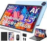 2026 11 Inch Tablet, Android 15 Tablet with Keyboard, 24GB+256GB+2TB Expand, Gemini AI Tablets PC with 8-Core, 8000mAh, 5G WiFi, Widevine L1, GPS, 2 in 1 Large Tablet with Case, Mouse, Stylus (Black)