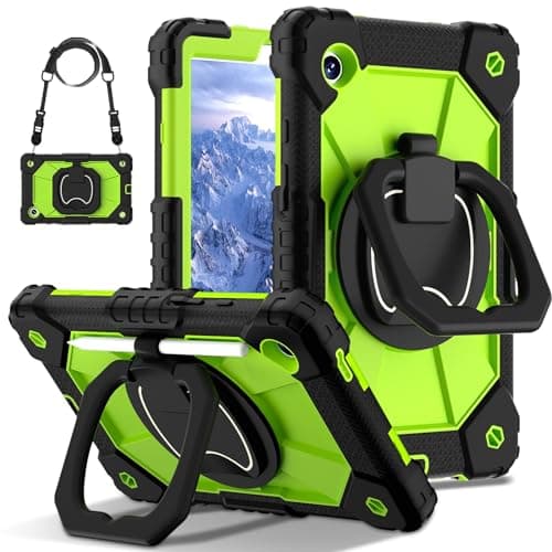 Case for Samsung Galaxy Tab А11 (8.7") Wi-Fi SM-X133 SM-X135 Rugged Shockproof Cover,Protective W 360 Swivel Kickstand+Hand Strap+Shoulder(Black+Green2)