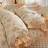 QHEVLXQI Queen Comforter Set, French Retro Style Cotton Bedding Four-Piece Princess Style New Cotton Bed Lace Quilt Cover(Color 4,Queen Size)