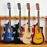 38-inch Classic Wooden Guitar Starter Kit, comes with strings, gig bag, strap and picks. Featuring excellent sound transmission, great stability (Blue Color)