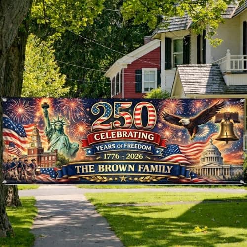 Personalized usa 250th anniversary, custom family name, 250 years of freedom flag patriotic banners 04
