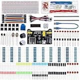 BOJACK 37 Values 480 Pcs Electronics Component Fun Kit with Power Supply Module, Jumper Wire,Precision Potentiometer,830 tie-Points Breadboard Compatible with STM32,Raspberry Pi,Arduino